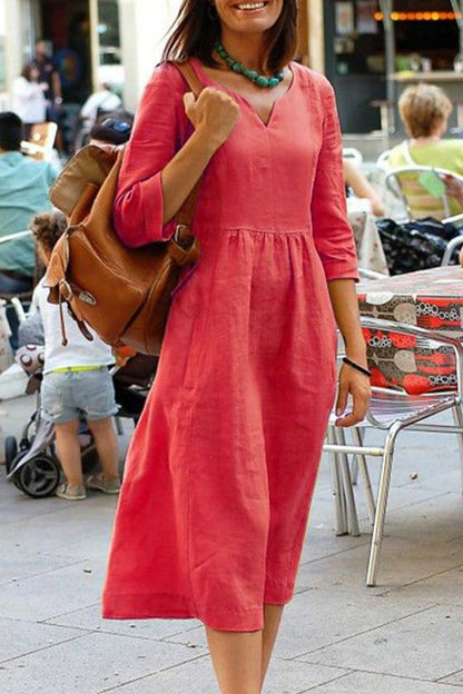 Simplicity Color V Neck One Step Skirt Dresses