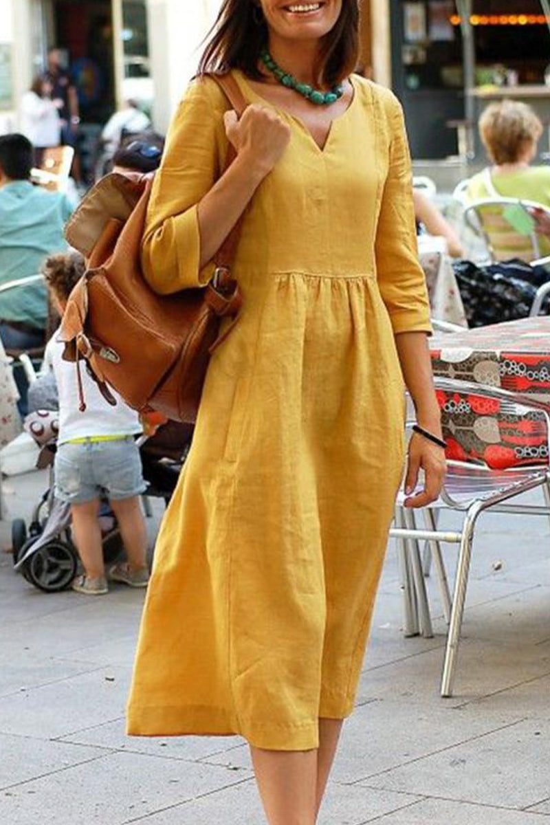 Simplicity Color V Neck One Step Skirt Dresses