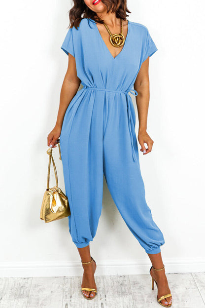 Simplicity Frenulum V Neck Loose Jumpsuits