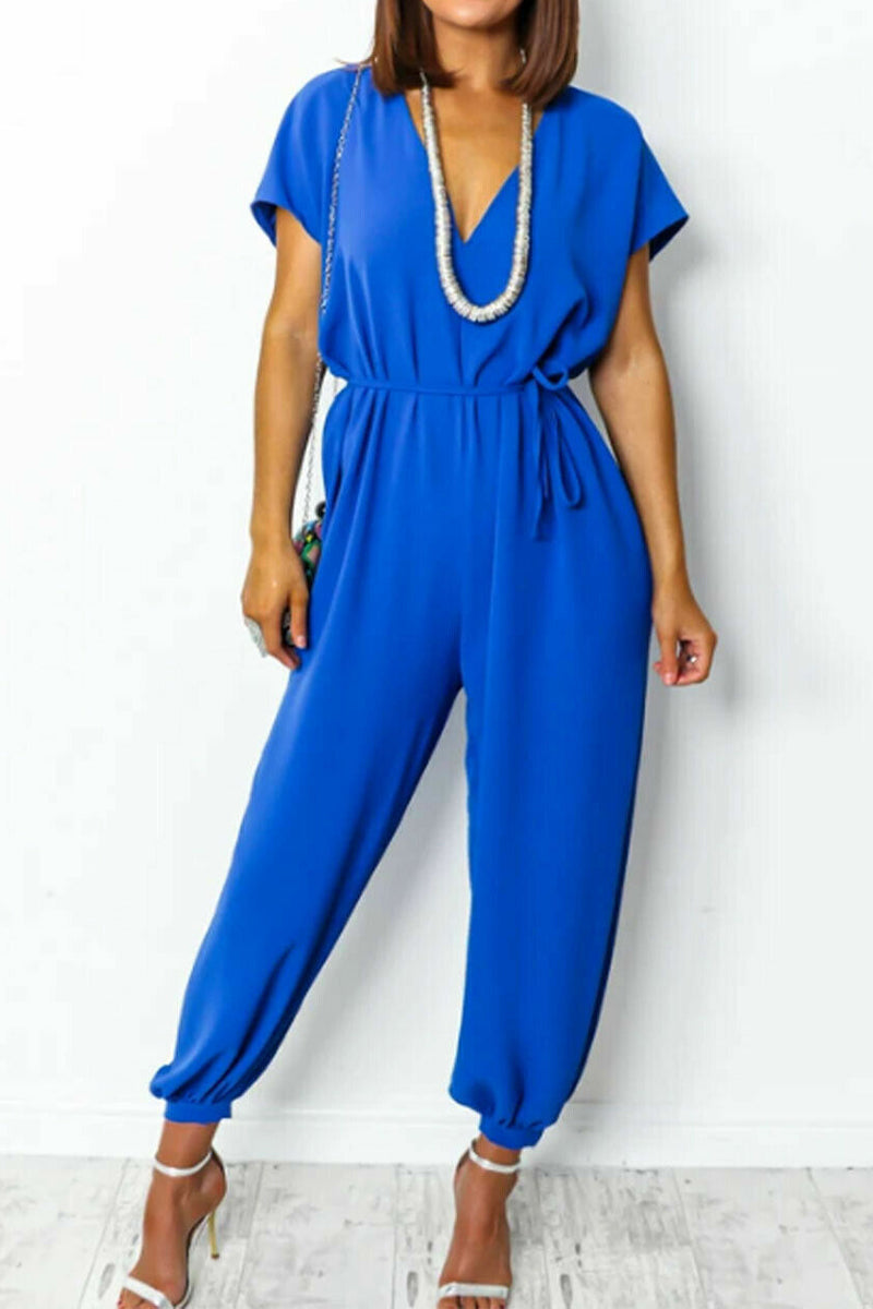 Simplicity Frenulum V Neck Loose Jumpsuits
