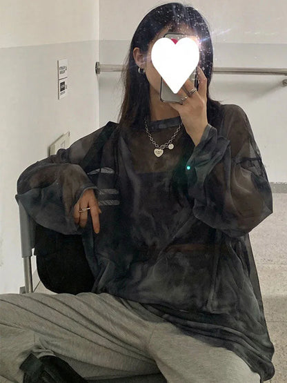 T-shirt Tie Dye Long Sleeve Spring Loose High Street Stylish Thin Leisure Minimalist Harajuku Ins Comfortable