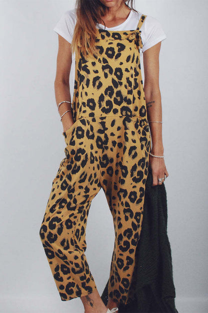 College Leopard Patchwork Loose Jumpsuits