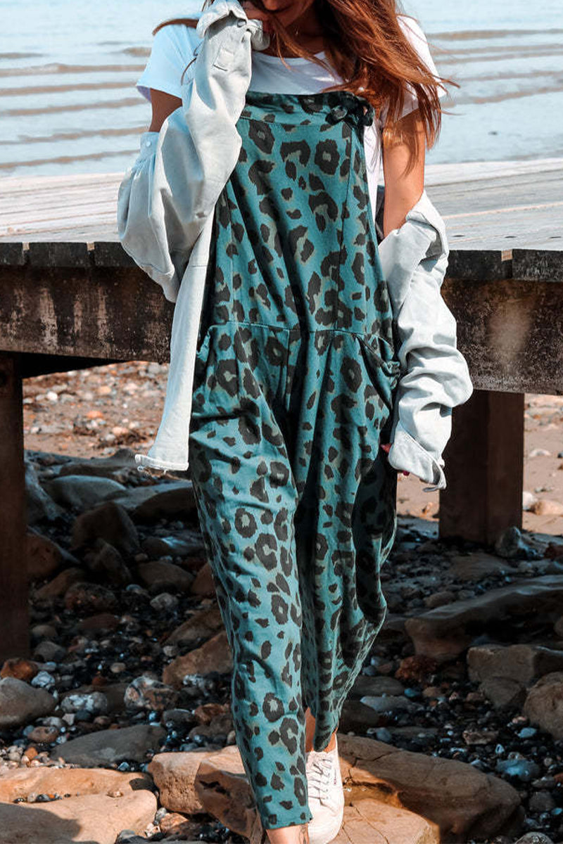 College Leopard Patchwork Loose Jumpsuits