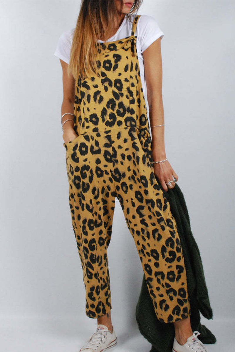College Leopard Patchwork Loose Jumpsuits