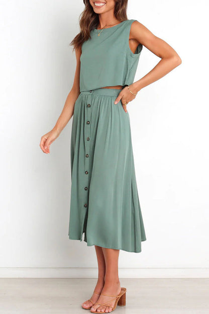 Daily O Neck Sleeveless Two Pieces
