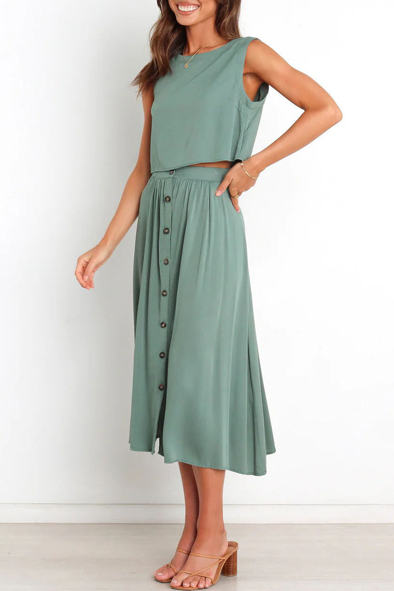 Daily O Neck Sleeveless Two Pieces