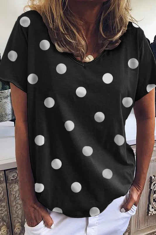 College Polka Dot Printing V Neck T-shirts