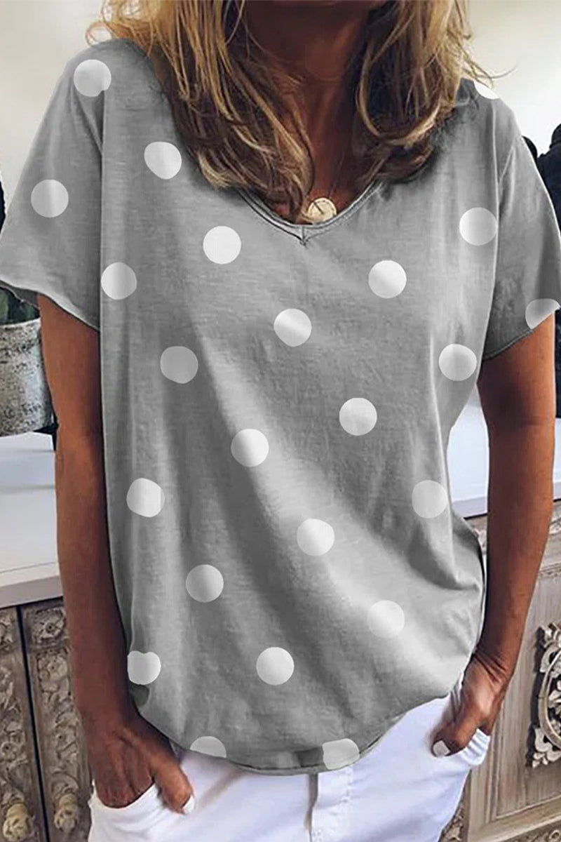 College Polka Dot Printing V Neck T-shirts