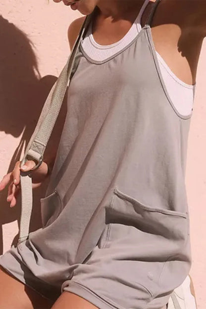 Simplicity Pocket V Neck Loose Rompers