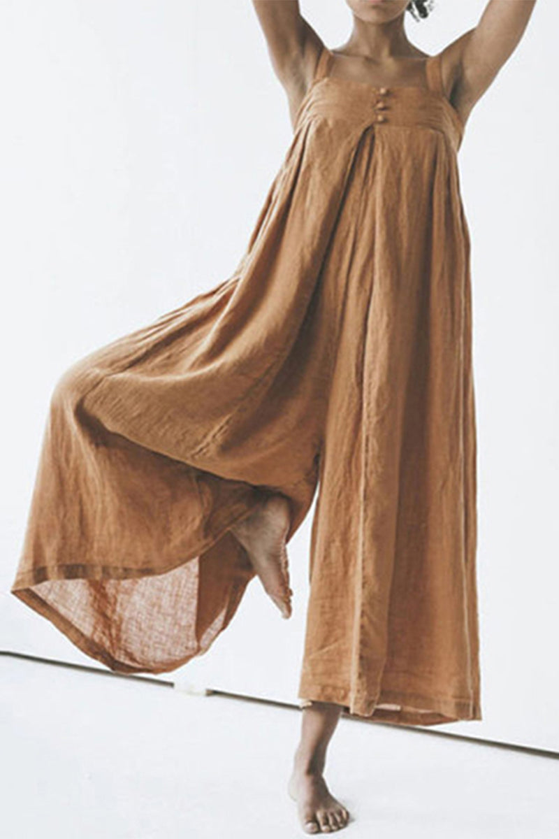 Simplicity Buttons Strapless Loose Jumpsuits(4 Colors)