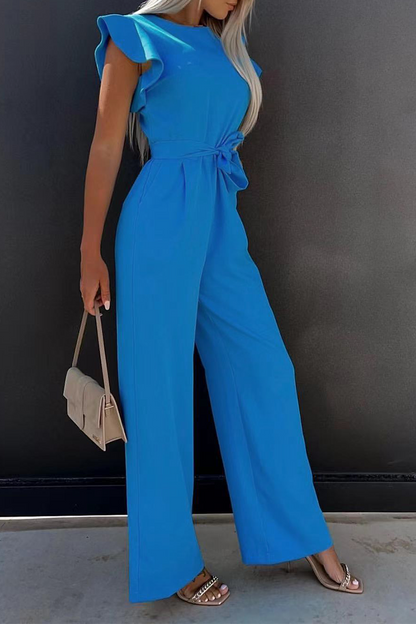 Flounce O Neck Straight Jumpsuits(3 Colors)