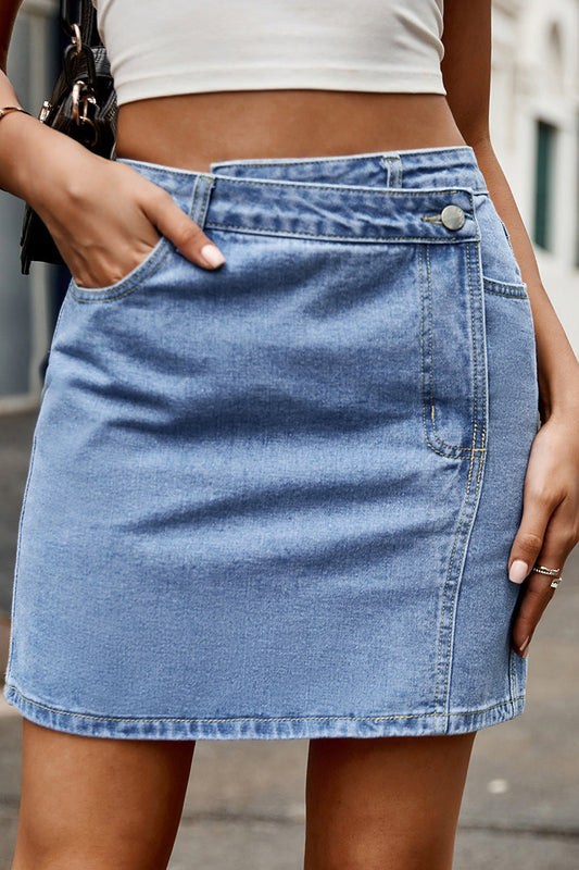 Street Pocket Asymmetrical Loose Denim Skirts