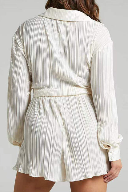 Simplicity Fold Turndown Collar Long Sleeve Two Pieces