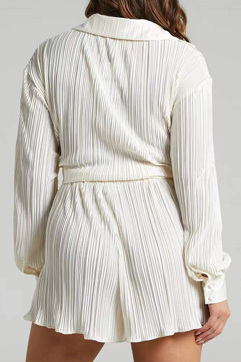 Simplicity Fold Turndown Collar Long Sleeve Two Pieces