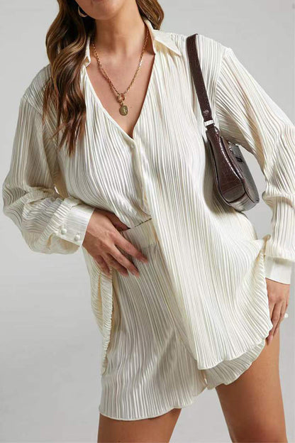 Simplicity Fold Turndown Collar Long Sleeve Two Pieces