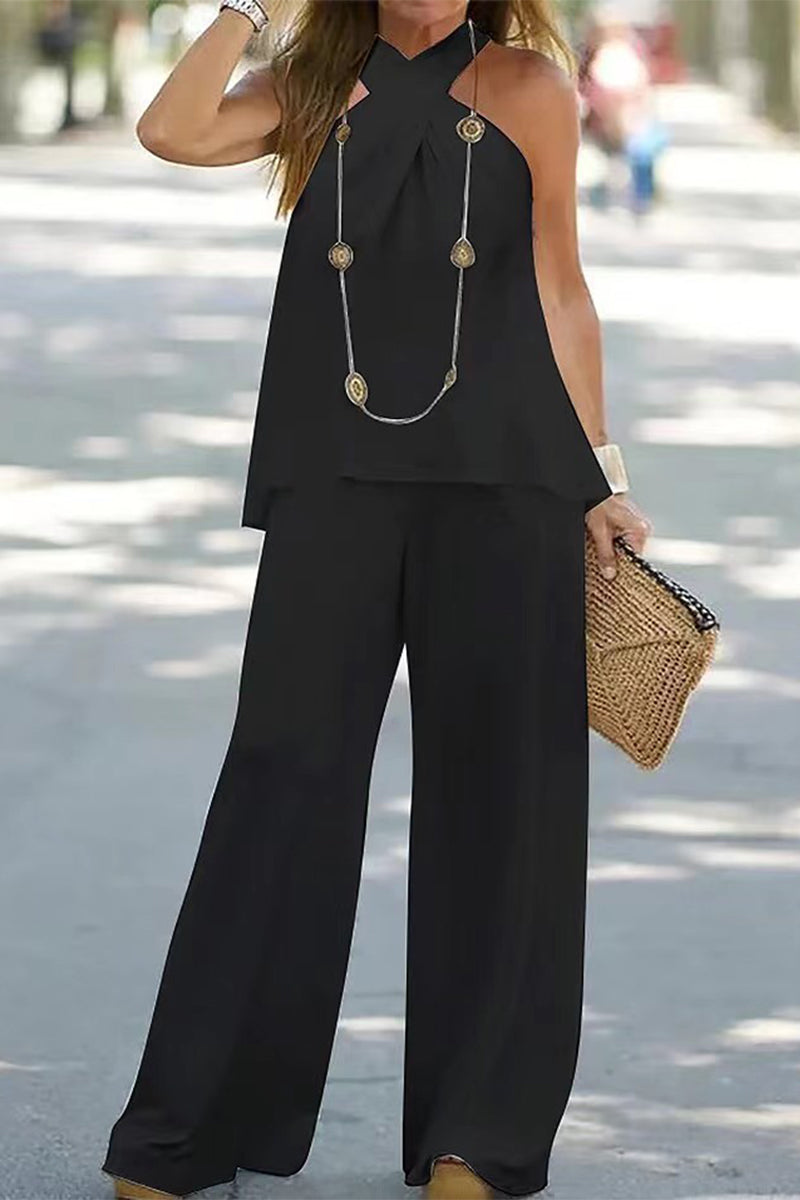 Street Color Halter Sleeveless Two Pieces