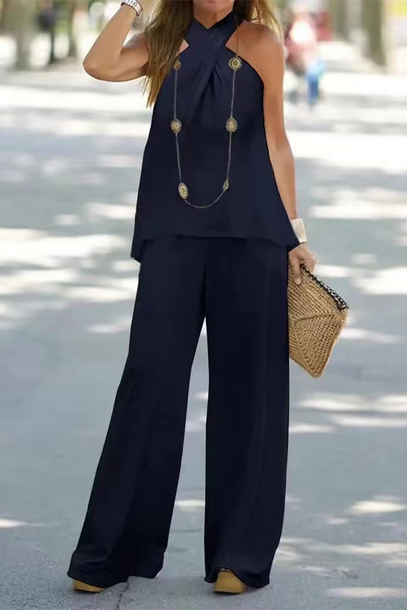 Street Color Halter Sleeveless Two Pieces