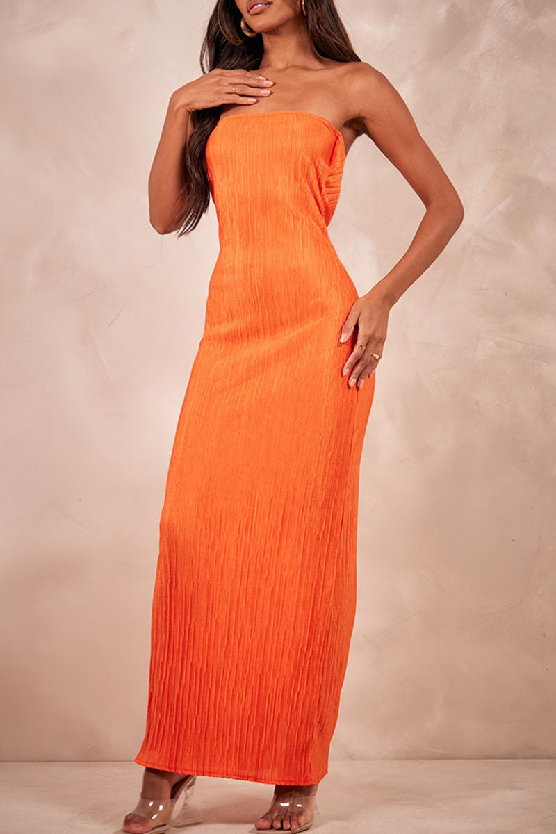 Print Patchwork Fold Strapless Pencil Skirt Dresses
