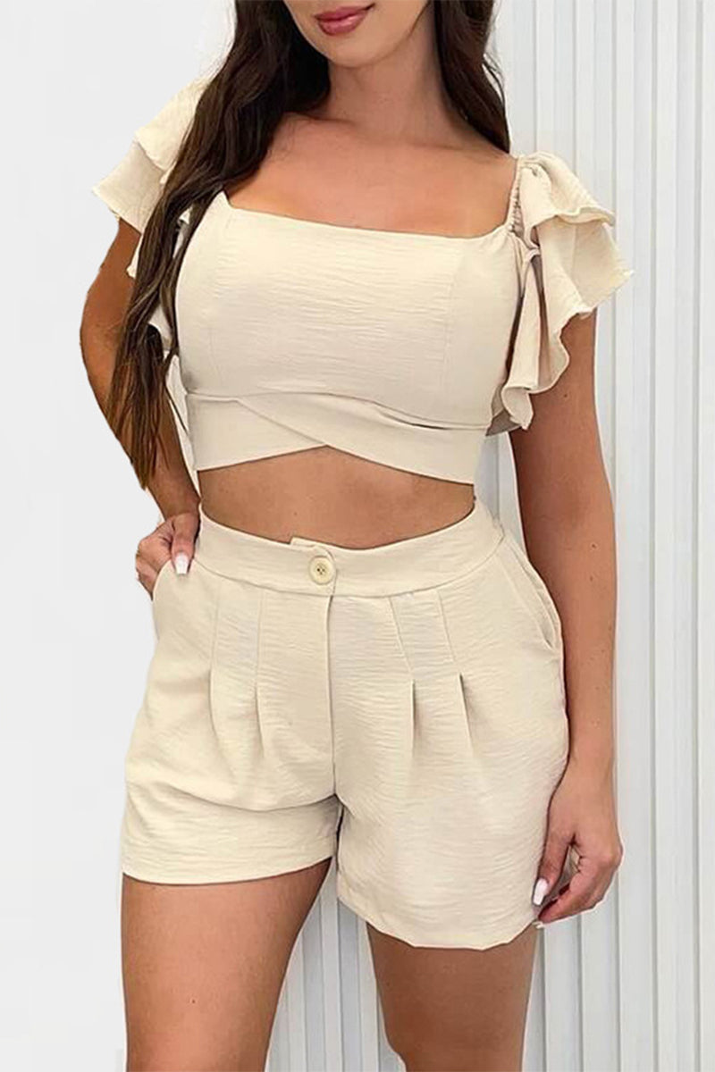 Sweet Frenulum Flounce Square Collar Two Pieces