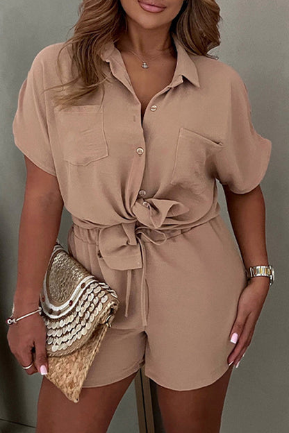 Simplicity Pocket Turndown Collar Short Sleeve Two Pieces
