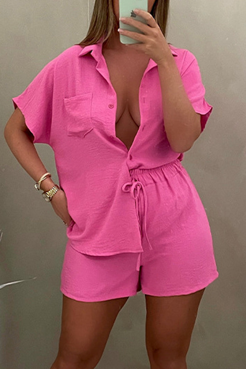 Simplicity Pocket Turndown Collar Short Sleeve Two Pieces