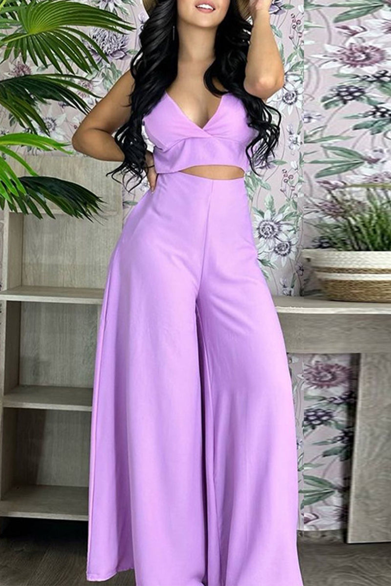 Celebrities Color Sleeveless Two Pieces