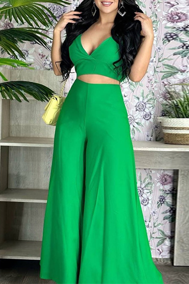 Celebrities Color Sleeveless Two Pieces
