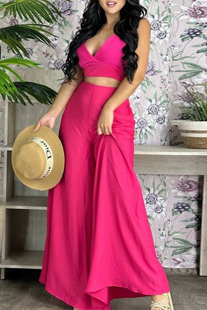 Celebrities Color Sleeveless Two Pieces