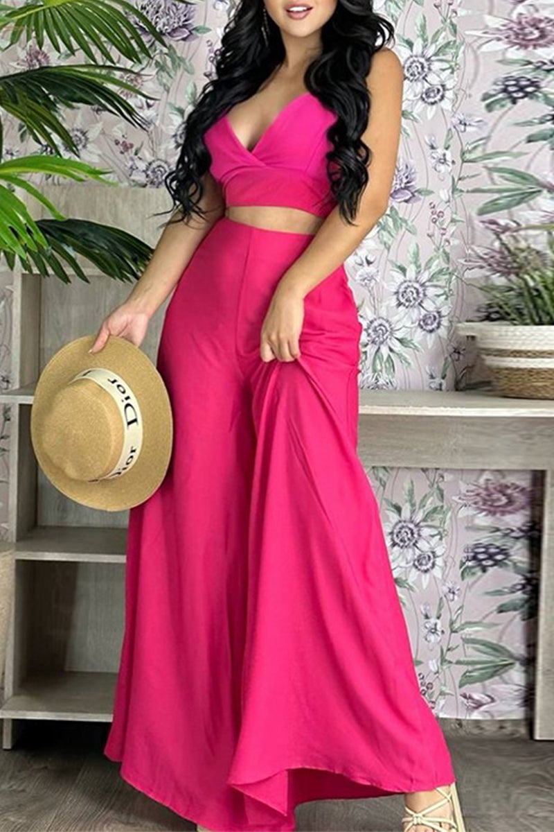 Celebrities Color Sleeveless Two Pieces
