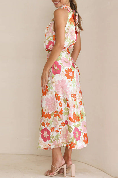 Celebrities Print Patchwork Asymmetrical Collar One Step Skirt Dresses