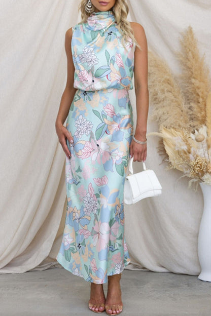 Celebrities Print Patchwork Asymmetrical Collar One Step Skirt Dresses