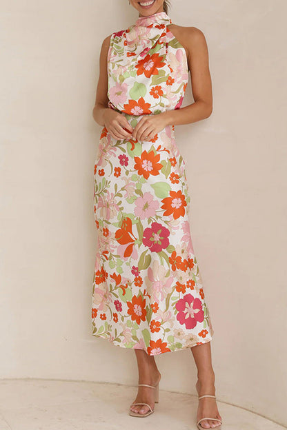 Celebrities Print Patchwork Asymmetrical Collar One Step Skirt Dresses