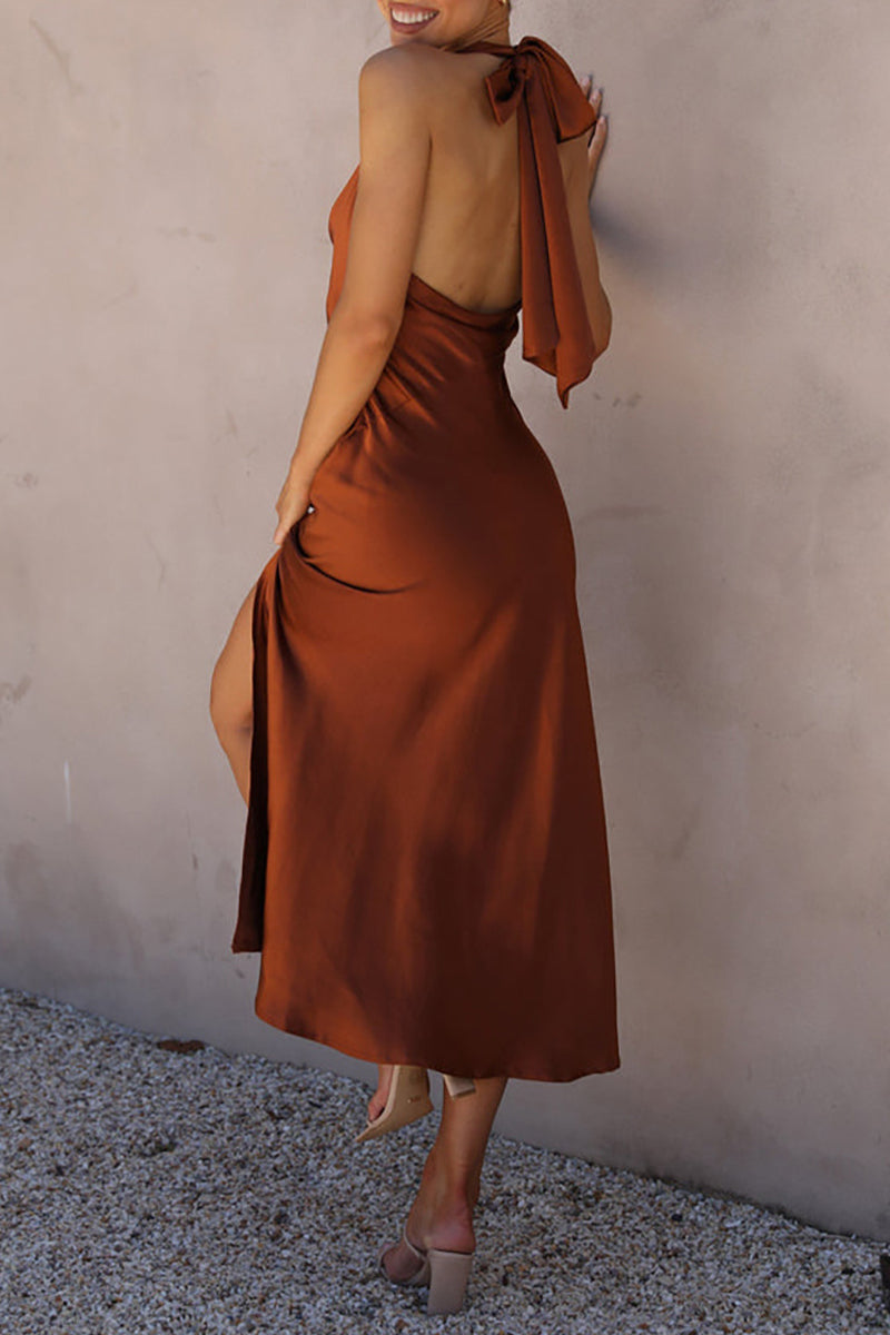 Celebrities Backless Slit Halter Pencil Skirt Dresses