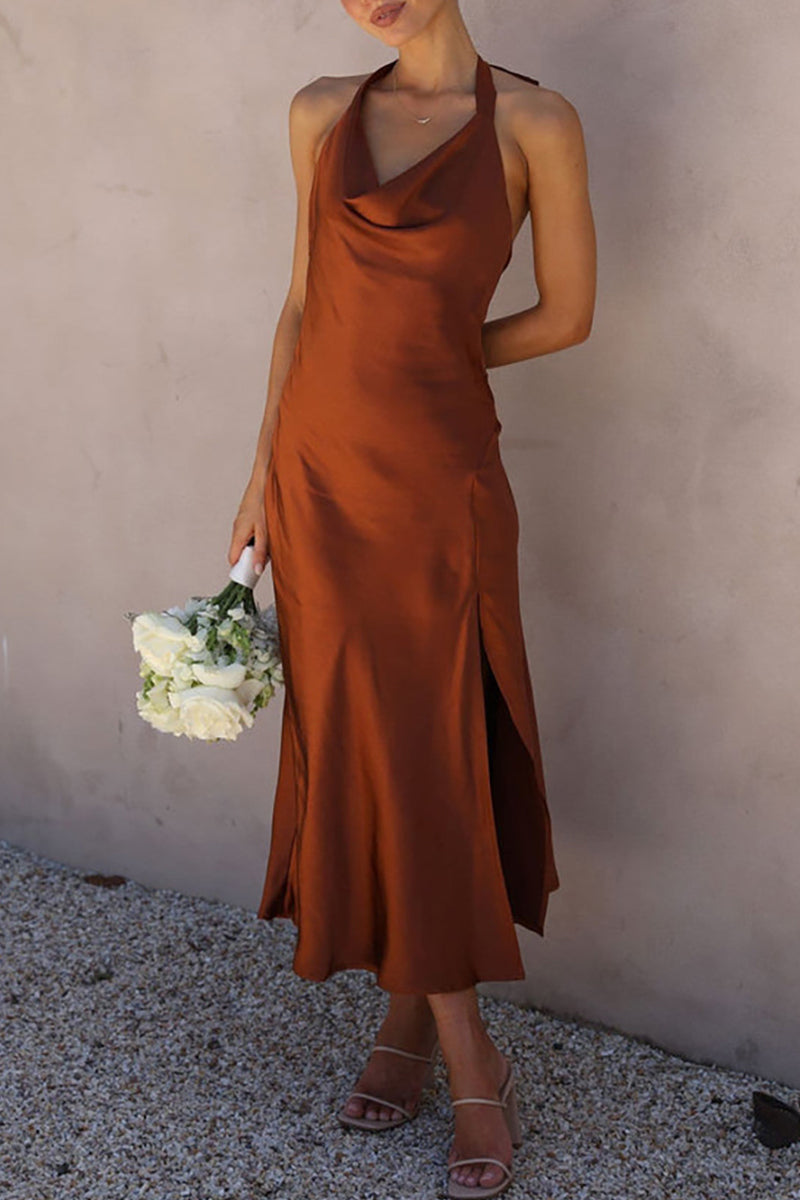Celebrities Backless Slit Halter Pencil Skirt Dresses