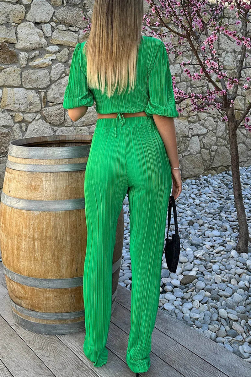 Simplicity Fold V Neck Half Sleeve Two Pieces