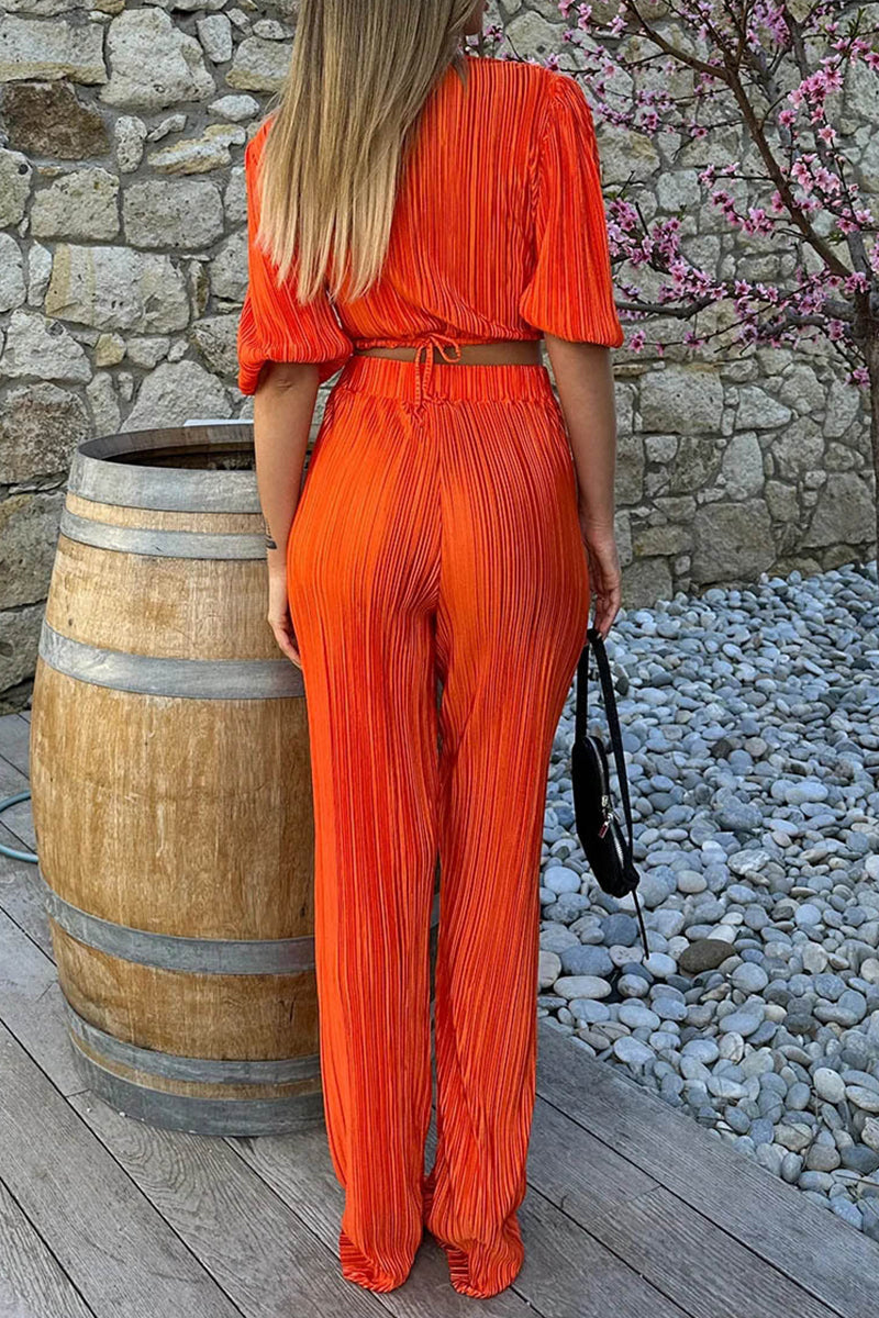 Simplicity Fold V Neck Half Sleeve Two Pieces