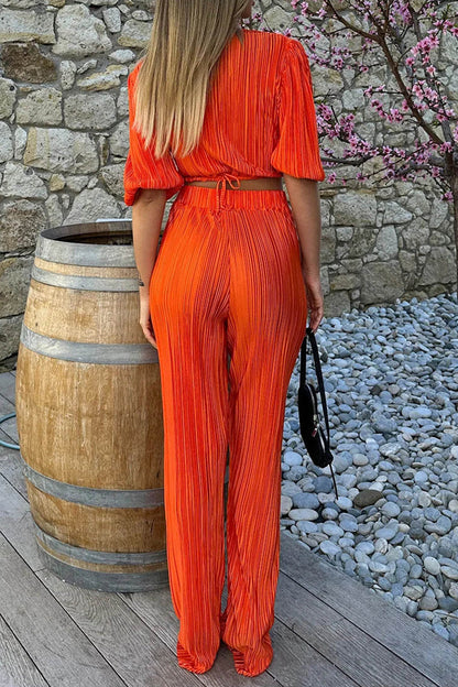 Simplicity Fold V Neck Half Sleeve Two Pieces