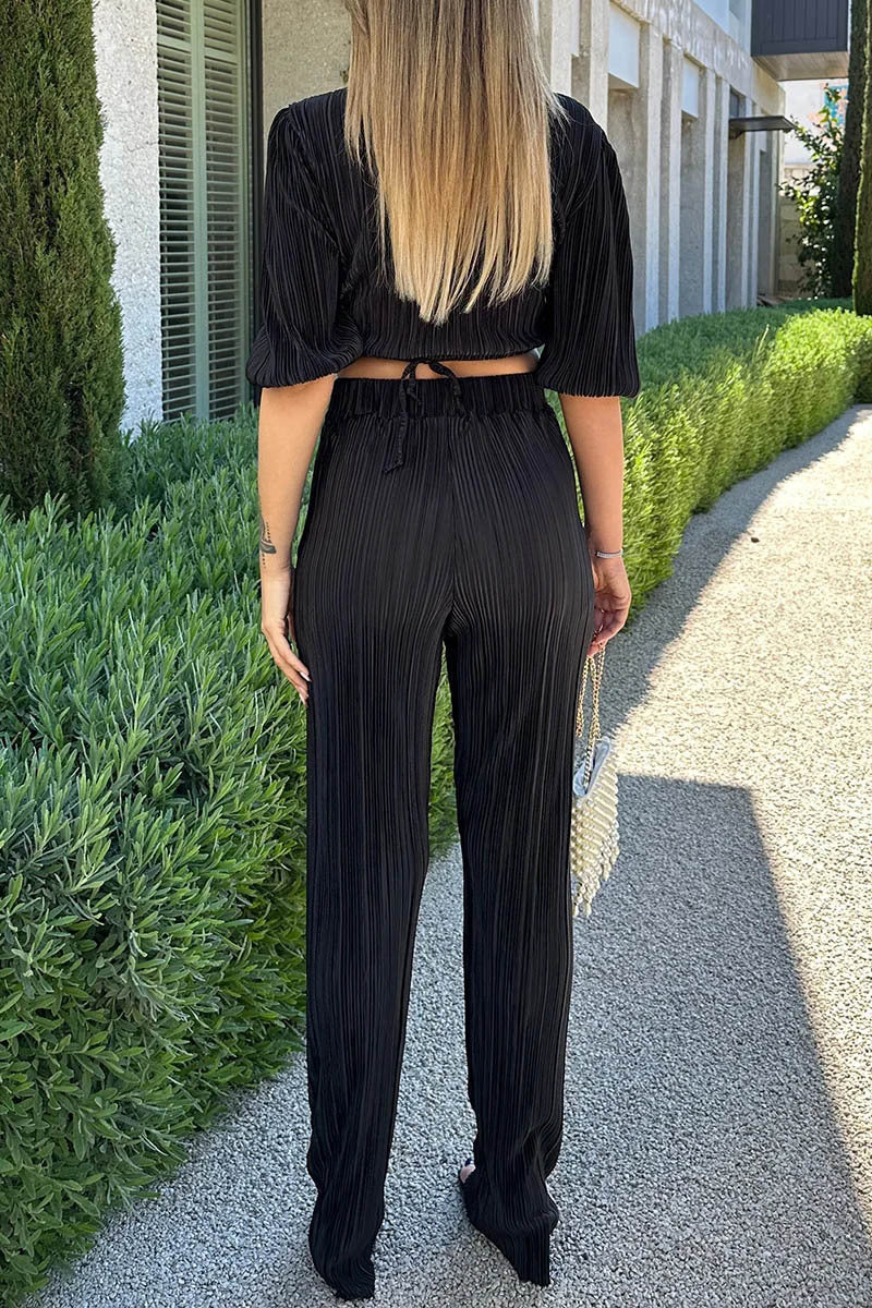 Simplicity Fold V Neck Half Sleeve Two Pieces