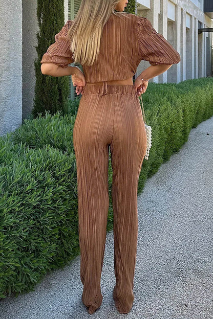 Simplicity Fold V Neck Half Sleeve Two Pieces