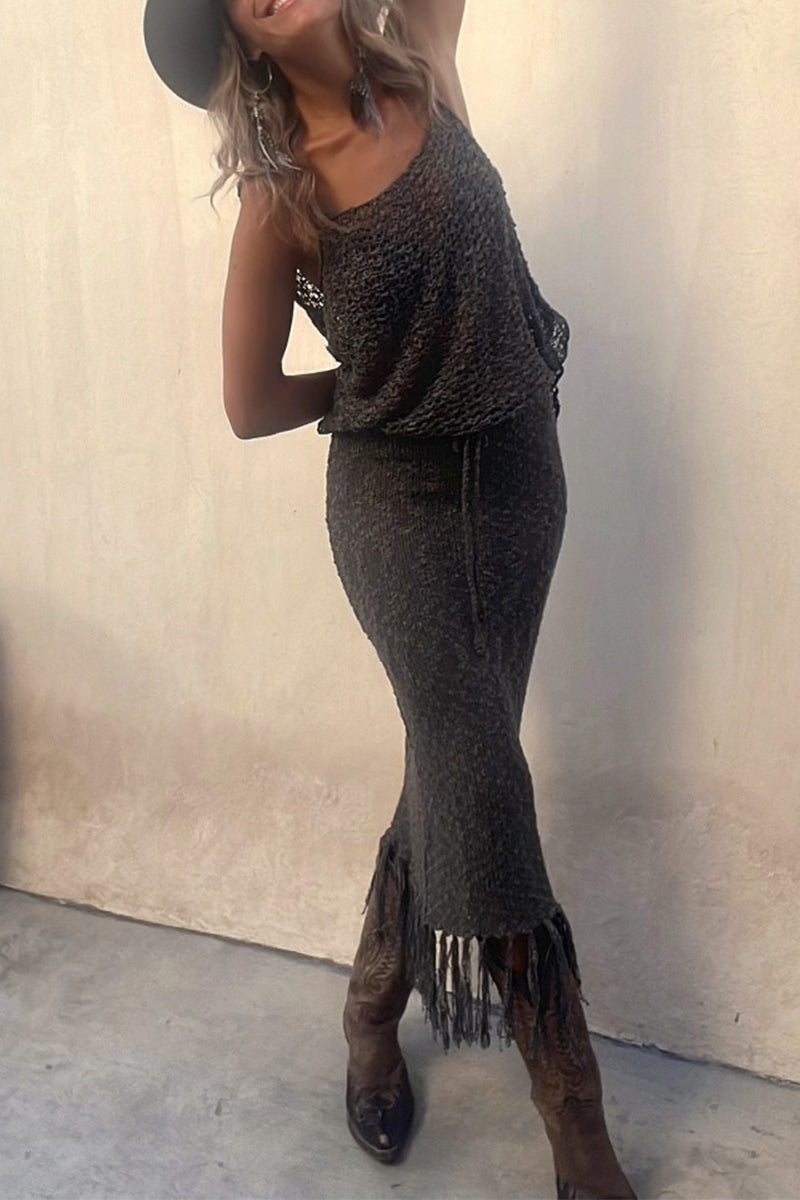 Tassel Hollowed Out U Neck Sleeveless Two Pieces