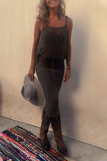 Tassel Hollowed Out U Neck Sleeveless Two Pieces