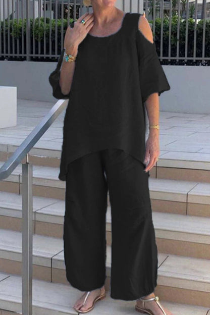 Asymmetrical O Neck Half Sleeve Two Pieces