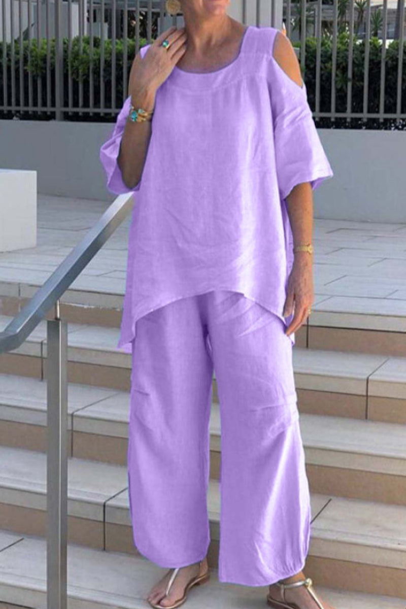 Asymmetrical O Neck Half Sleeve Two Pieces