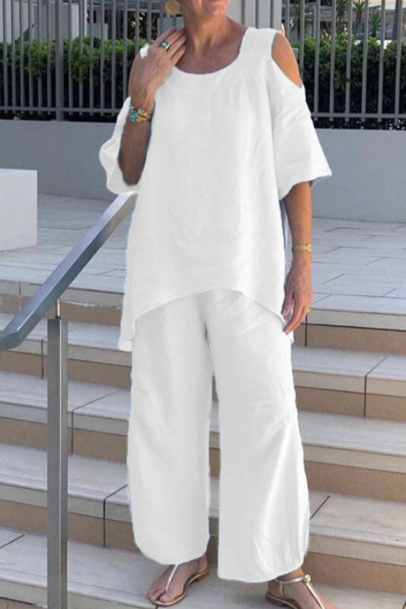 Asymmetrical O Neck Half Sleeve Two Pieces