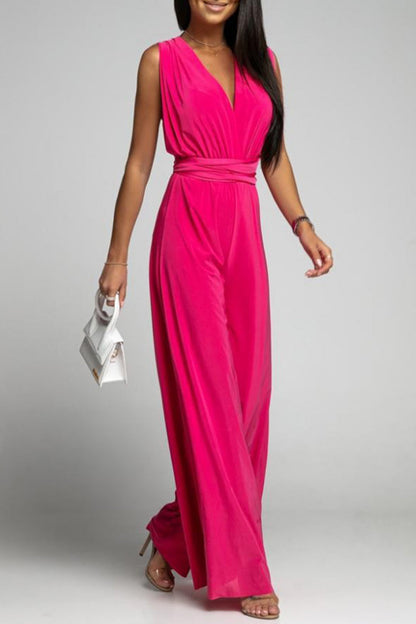 Backless Cross Straps V Neck Jumpsuits