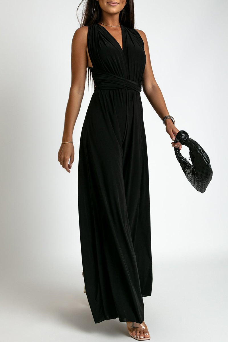 Backless Cross Straps V Neck Jumpsuits