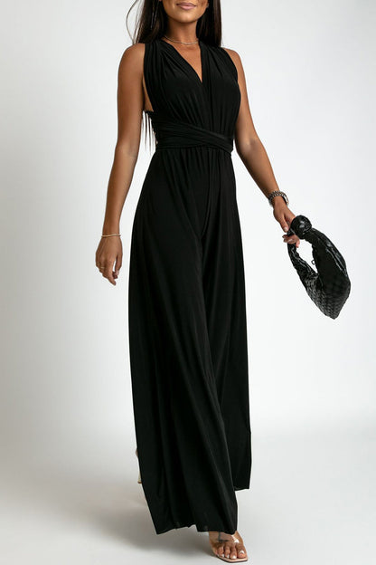 Backless Cross Straps V Neck Jumpsuits