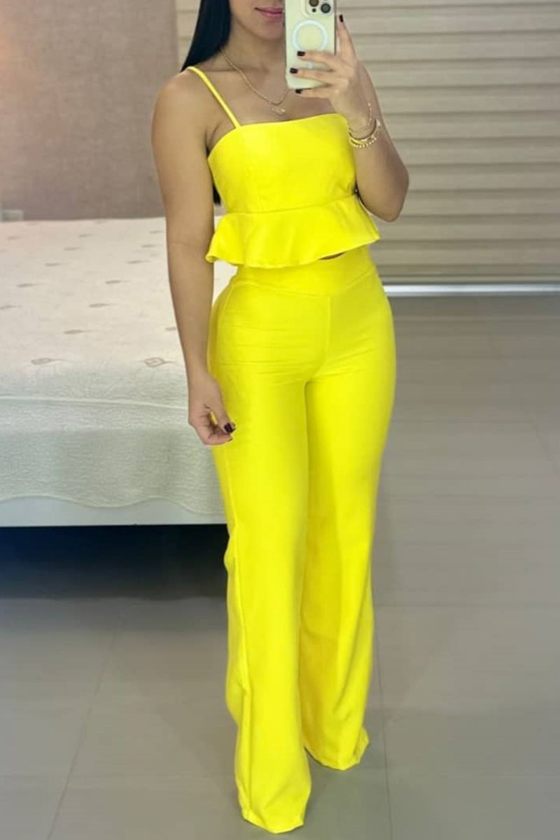 Sweet Flounce Square Collar Sleeveless Two Pieces