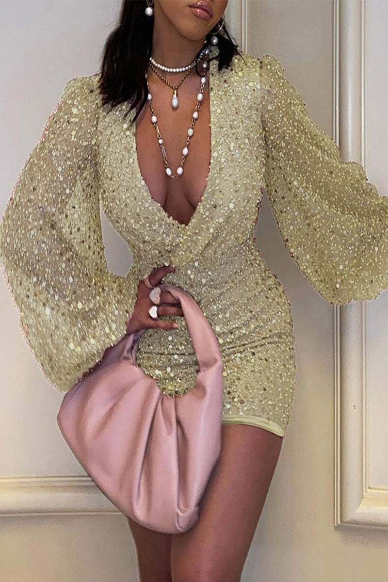 Sequins V Neck Pencil Skirt Dresses(6 Colors)
