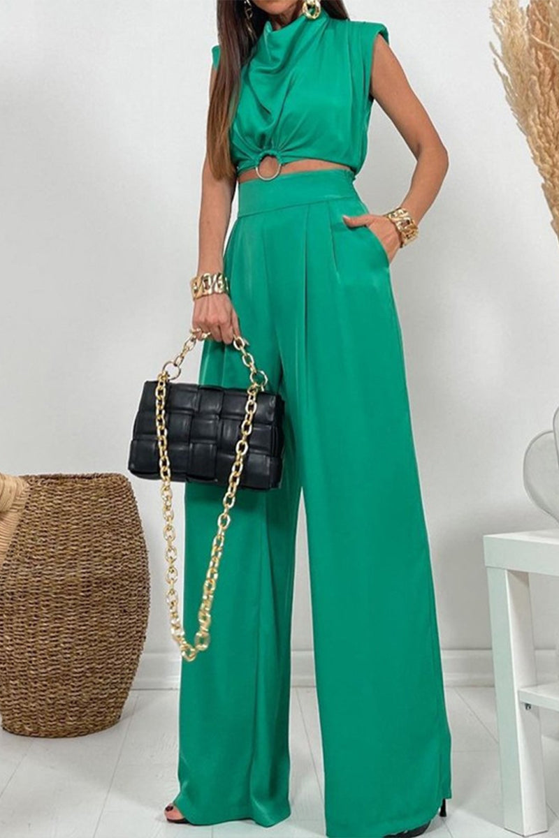 Pocket O Neck Sleeveless Two Pieces